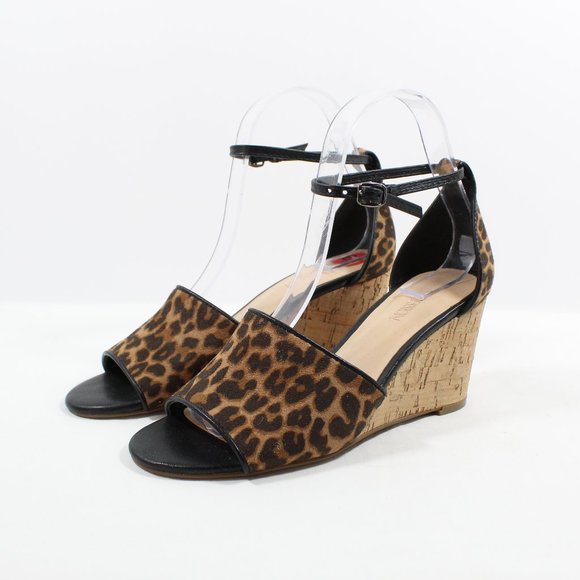 Expression Shea Cork Wedge Sandals - Black/Leopard 6 - Picture 1 of 4